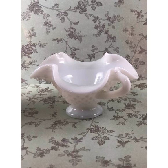 Unknown Other - White 2 Handles Hobnail BonBon Dish Two Footed